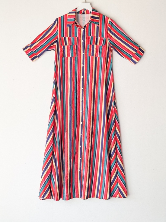 Dresses & Skirts - Rainbow Fiesta striped button-down Shirt maxi Lightweight Travel Size Large
